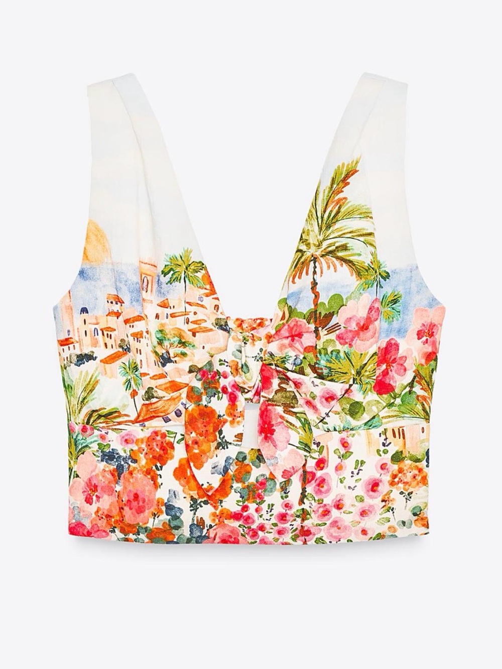 Zara Printed Floral Knot Cropped Top